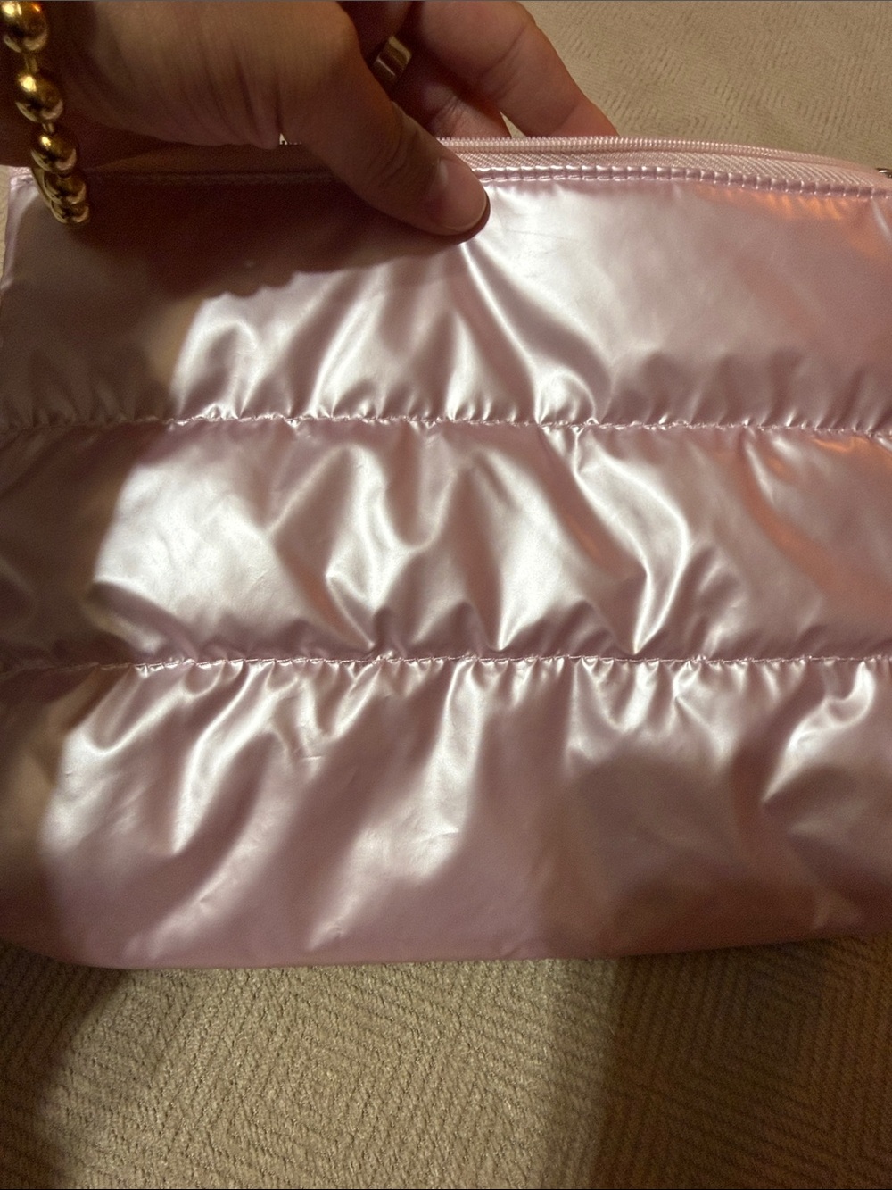 Iridescent Light Pink Quilted Cosmetic Bag - Picture 3 of 4